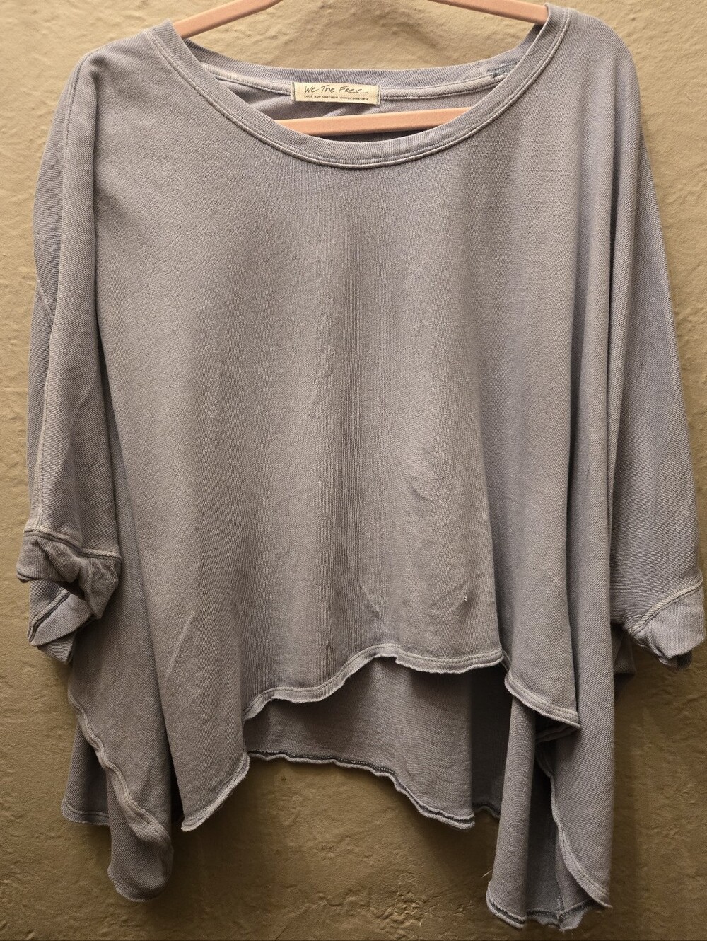 Free People We The Free Oversized Grey Batwing Raw Hem Top L